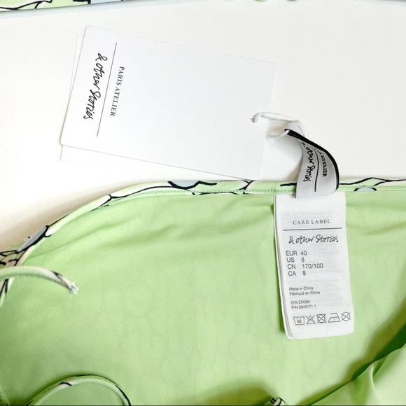 & Other Stories NWT Floral Patterned Green Side Tie Two Piece Bikini Size 8 - Picture 7 of 12